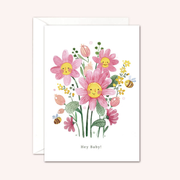 Karte A6 mit Umschlag »Hey Baby« Rosa