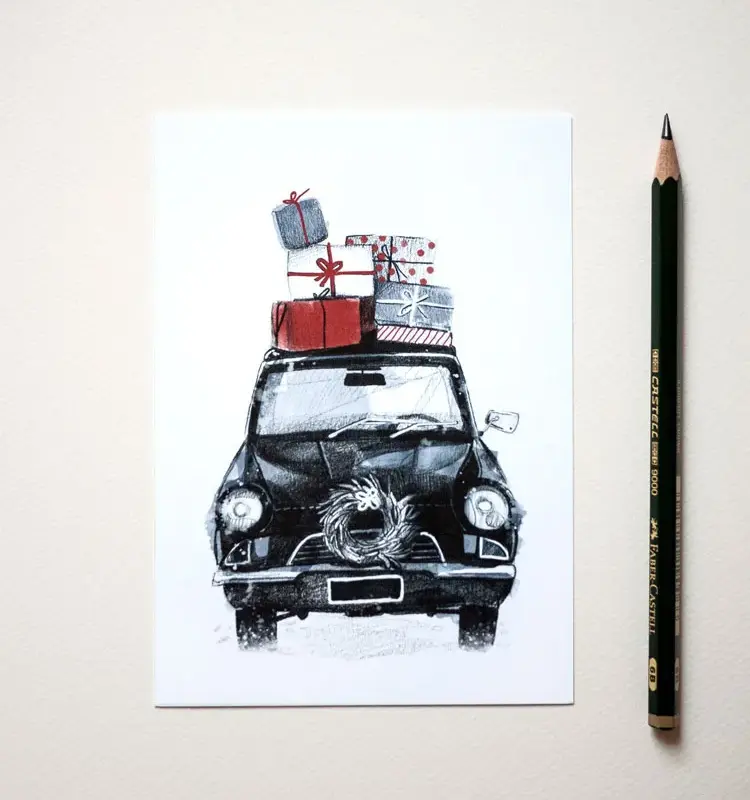 Postkarte Auto Winter (10,5 x 14,8 cm)
