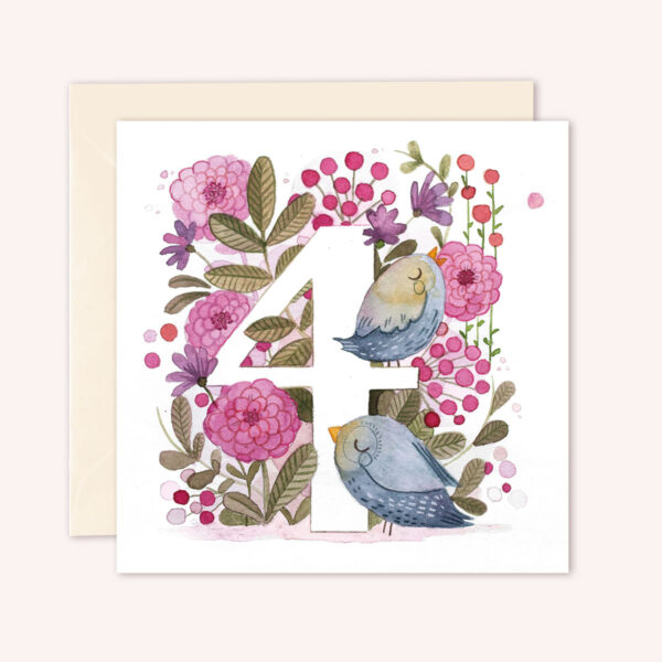 4_2 Karte Aquarell 4. Geburtstag 12 x 12 cm