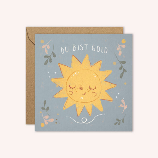 DU BIST GOLD Karte mit Umschlag blau (15 x 15 cm)