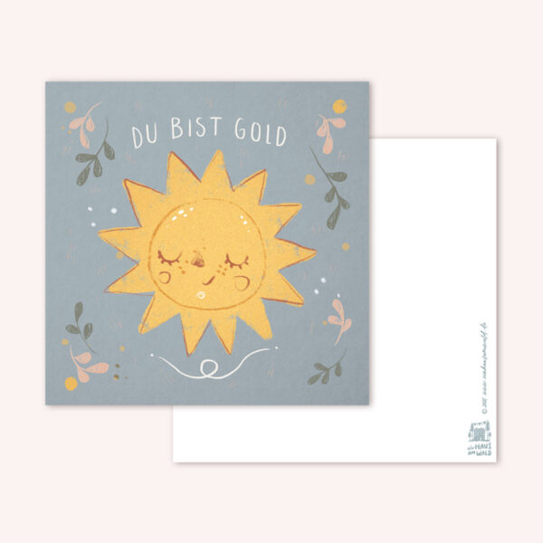 DU BIST GOLD Karte mit Umschlag blau (15 x 15 cm)