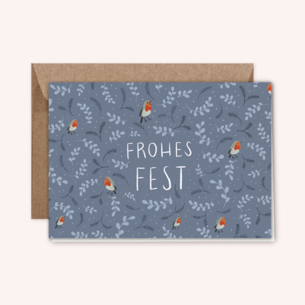 Klappkarte_FROHES-FEST_Robin_einhausamwald Frohes Fest Klappkarte mit Umschlag