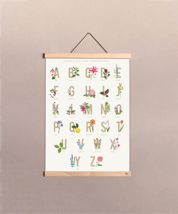 ABC-Poster mit handgezeichneten Gartenpflanzen im Format DIN A2