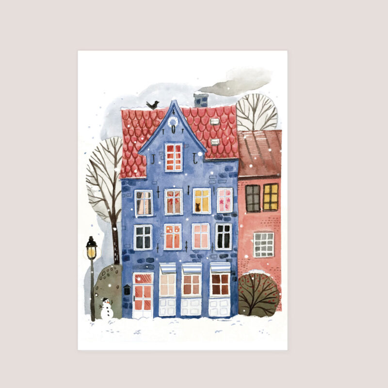 Karte_Haus_Aquarellpapier Vinterhus Postkarte auf Aquarellpapier