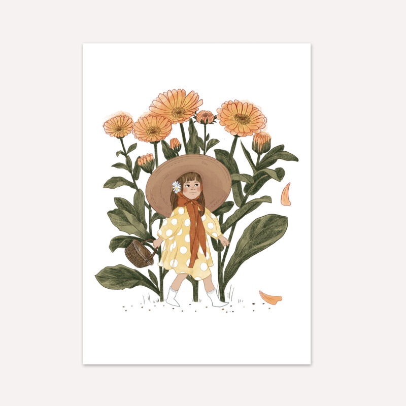 Clara_Karte_einhausamwald handgezeichnete Postkarte Clara Calendula